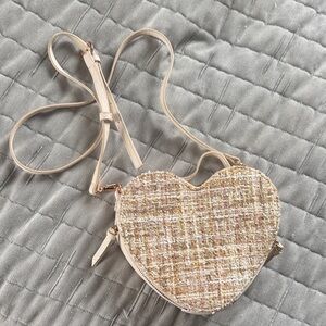 LC Lauren Conrad Beige Tweed Heart Crossbody Bag